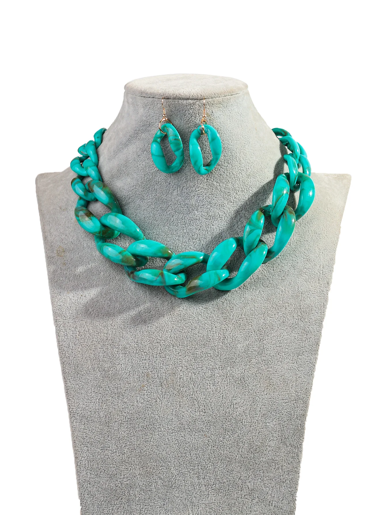 Statement Big Acryl Lange Kette Ohrring Halskette Set für Frauen Männer Boho Dicke Gliederkette Halsketten Anhänger Rock Schmuck Geschenke – Detail 2