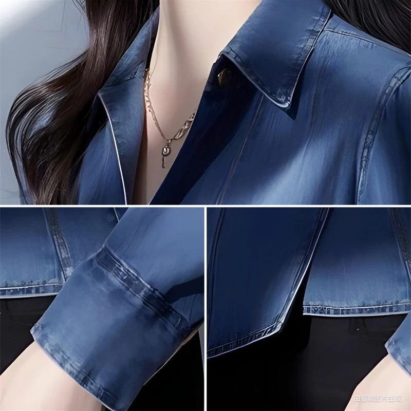

Advanced Fashion Women Denim Shirts Spring Autumn French Style Chic Jeans Jacket Korean Slim Long Sleeve Blue Denim Coat