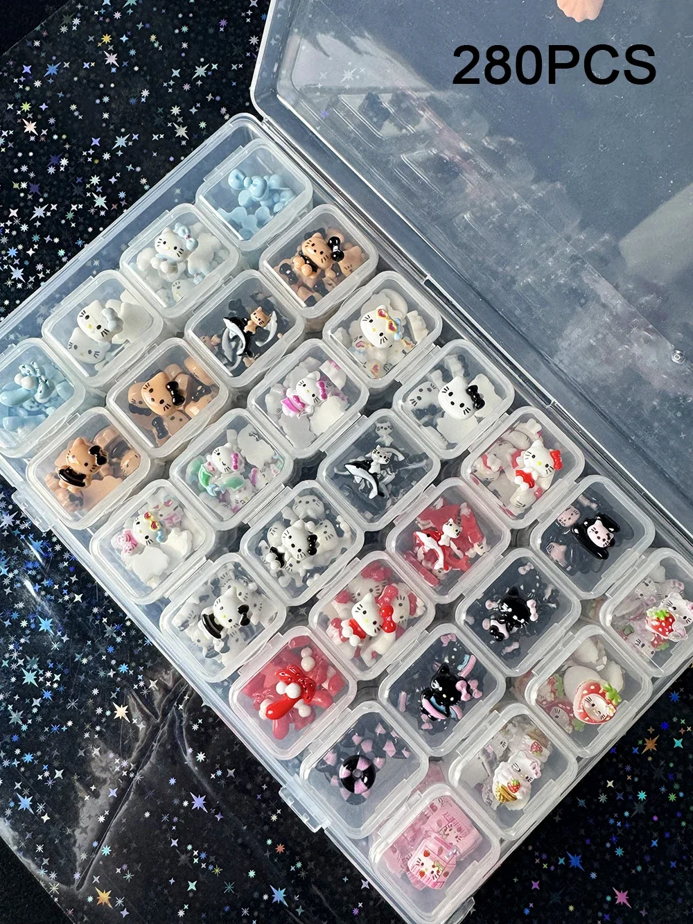 280 Uds Kawaii Sanrio Hellokitty Mini accesorios para decoración de uñas Mymelody Bow Diy funda de teléfono horquilla decoración de uñas dijes artesanales Y2K