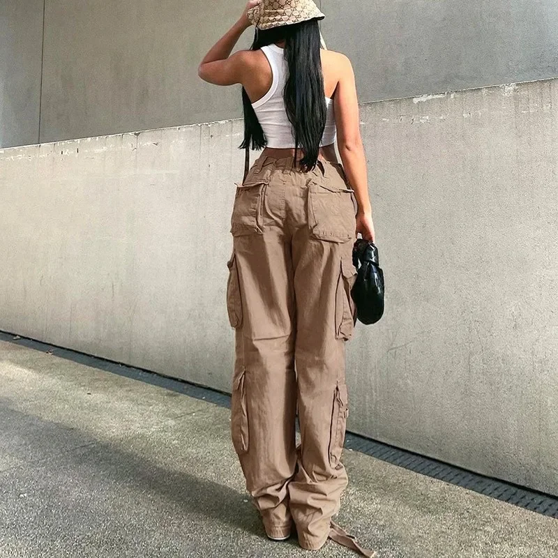 Autumn/Winter New Womens Cargo Straight Trousers High Waist Loose Wide Leg Vintage Dad Jeans for Women