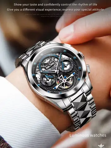 OUPINKE 3249 Flywheel Skeleton Men Watch Fashion Original Automatic Mechanical Watch Top Luxury Brand Waterproof Men Watch Reloj