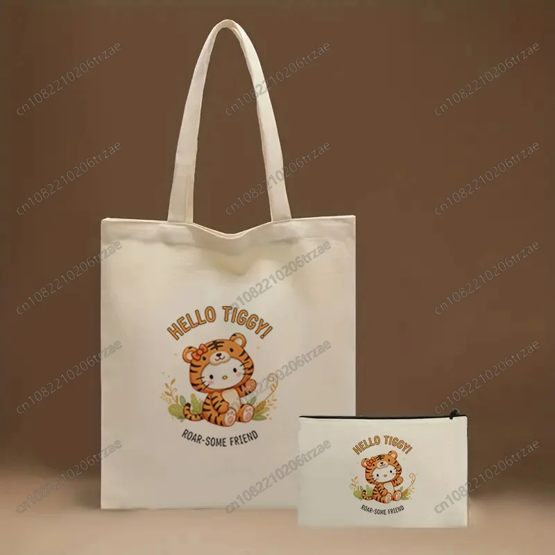 

Cute Hello Kitty Chinese Zodiac Animal Graphic Pattern Bag Set Lightweight Large Capacity Tote Bag Party Gift Handbag for Girls