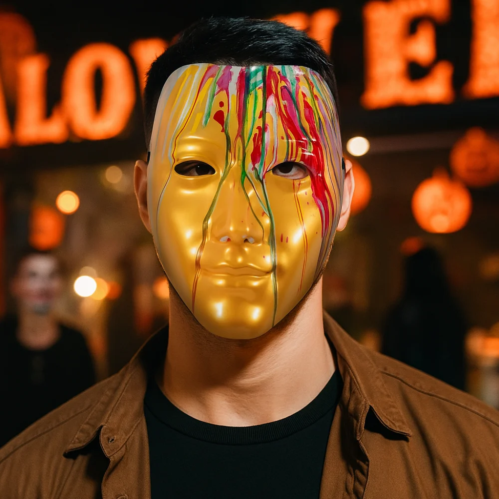 

Personality Plastic Phantom Paint Face Mask Flowing Masquerade Halloween Mask Colorful Party Supplies Full Face Mask Party