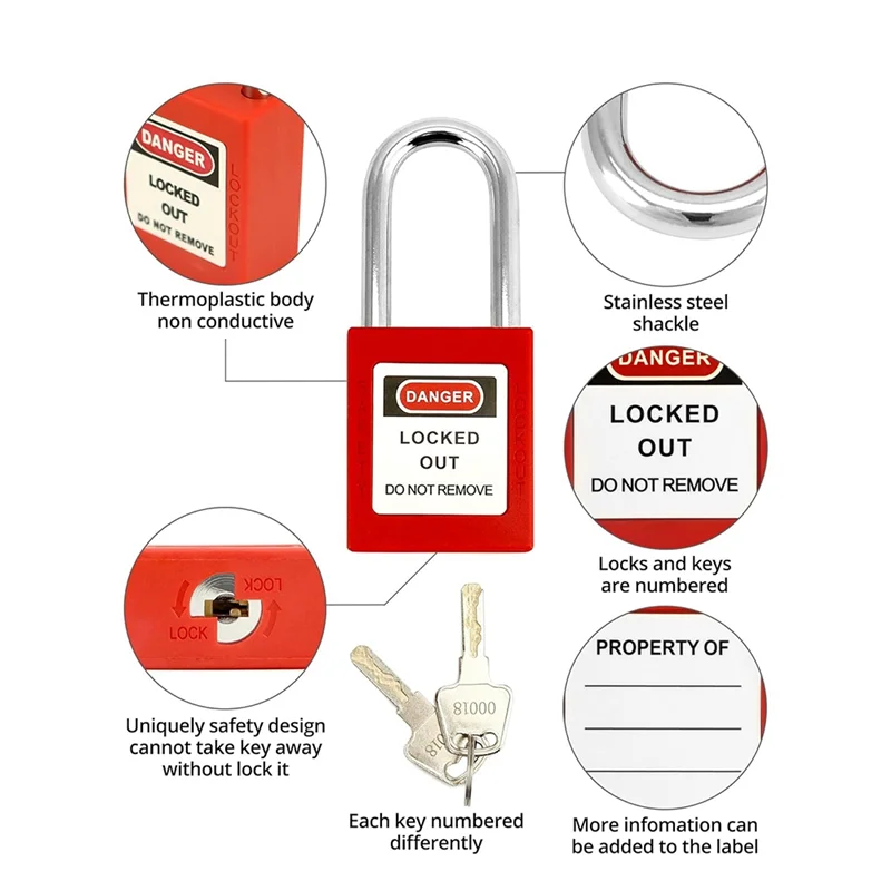 SQPP-Lockout Tagout Station,6 Pcs Safety Padlock, Lockout Station, 2 Pcs Hasp,32 Pcs Tags 20 Pcs Zip Ties,For Electric Power