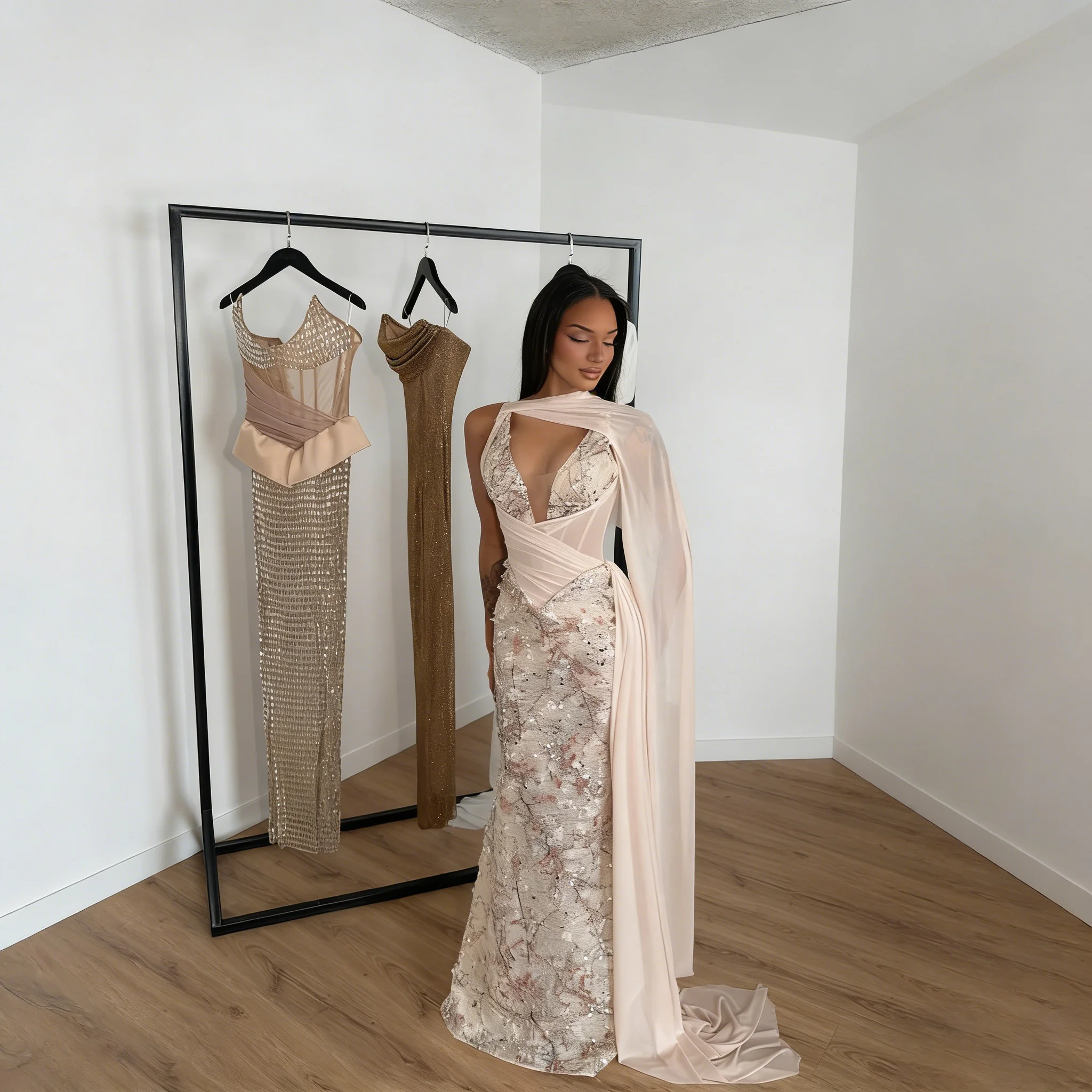 

Customized Lace Mermaid Evening Dress Luxurious Flowers Appliques Formal Celebrity Dress Elegant Floor Length Party Robes