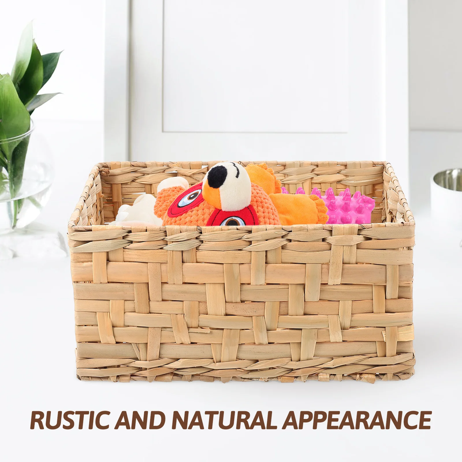 

Straw Woven Storage Basket Multi-Functional Rattan Bin for Living Room Balcony Nursery Fruit Clothing Accessories