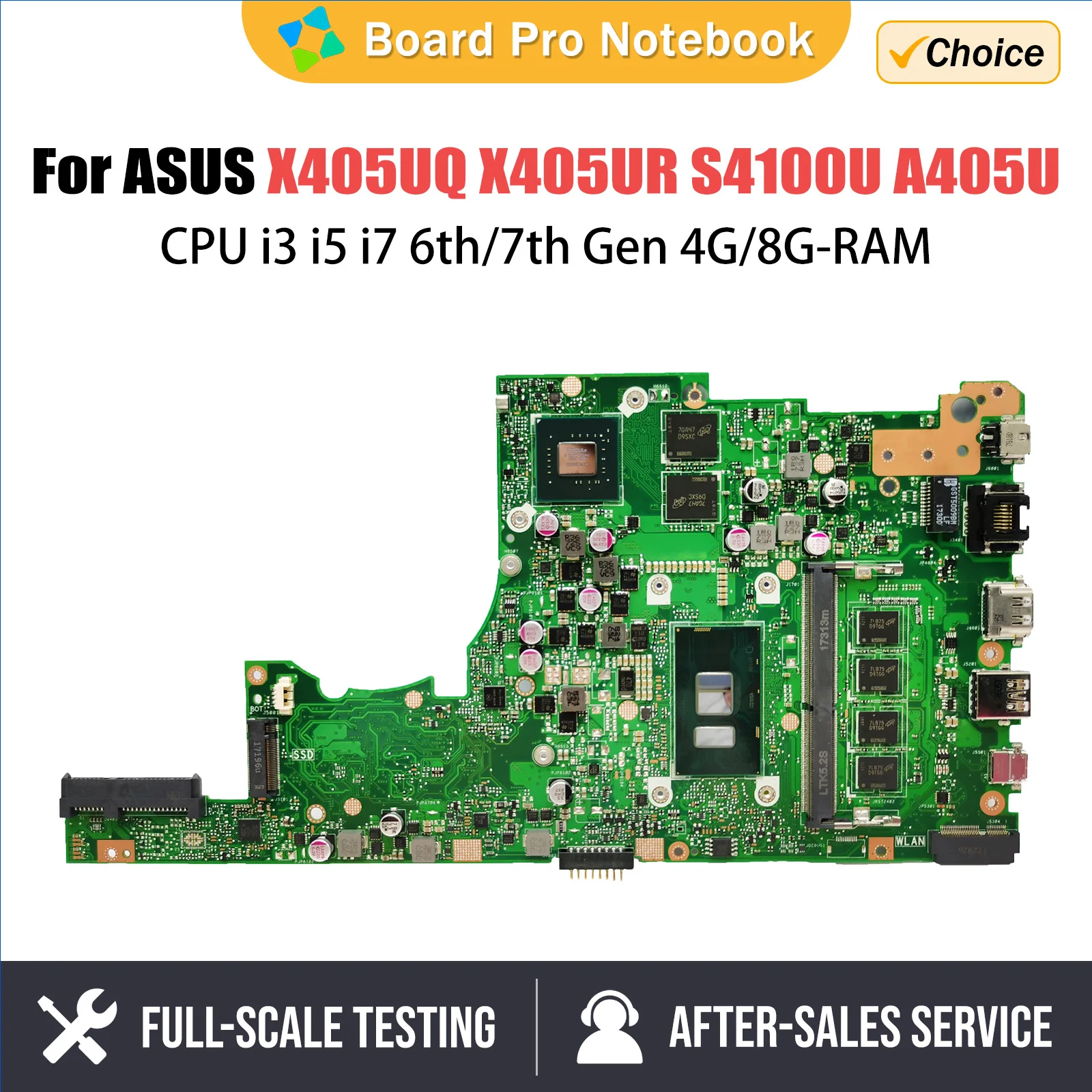 X405UQ For ASUS X405UR S4100U X405UA V405U A405U S405U K405U F405U Laptop Motherboard CPU i3 i5 i7 6th/7th Gen 4G/8G-RAM