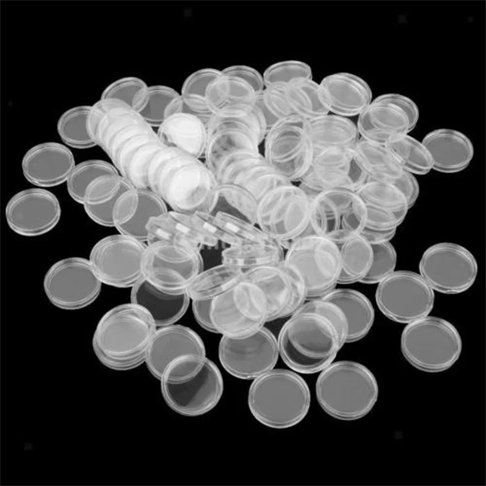 100 개/몫 35mm 투명 동전 홀더 캡슐 상자 스토리지 라운드 디스플레이 케이스 액세서리 지우기 라운드 플라스틱 동전 홀더