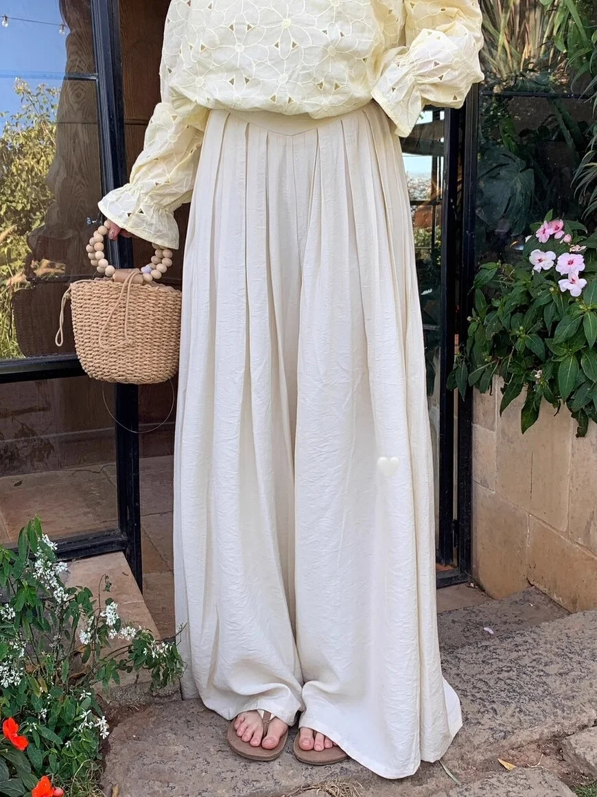 

Spring Summer Loose Wide Leg Pants High Waist Pleated Drapey Casual Loose Fit Faionable Floor Length Trousers