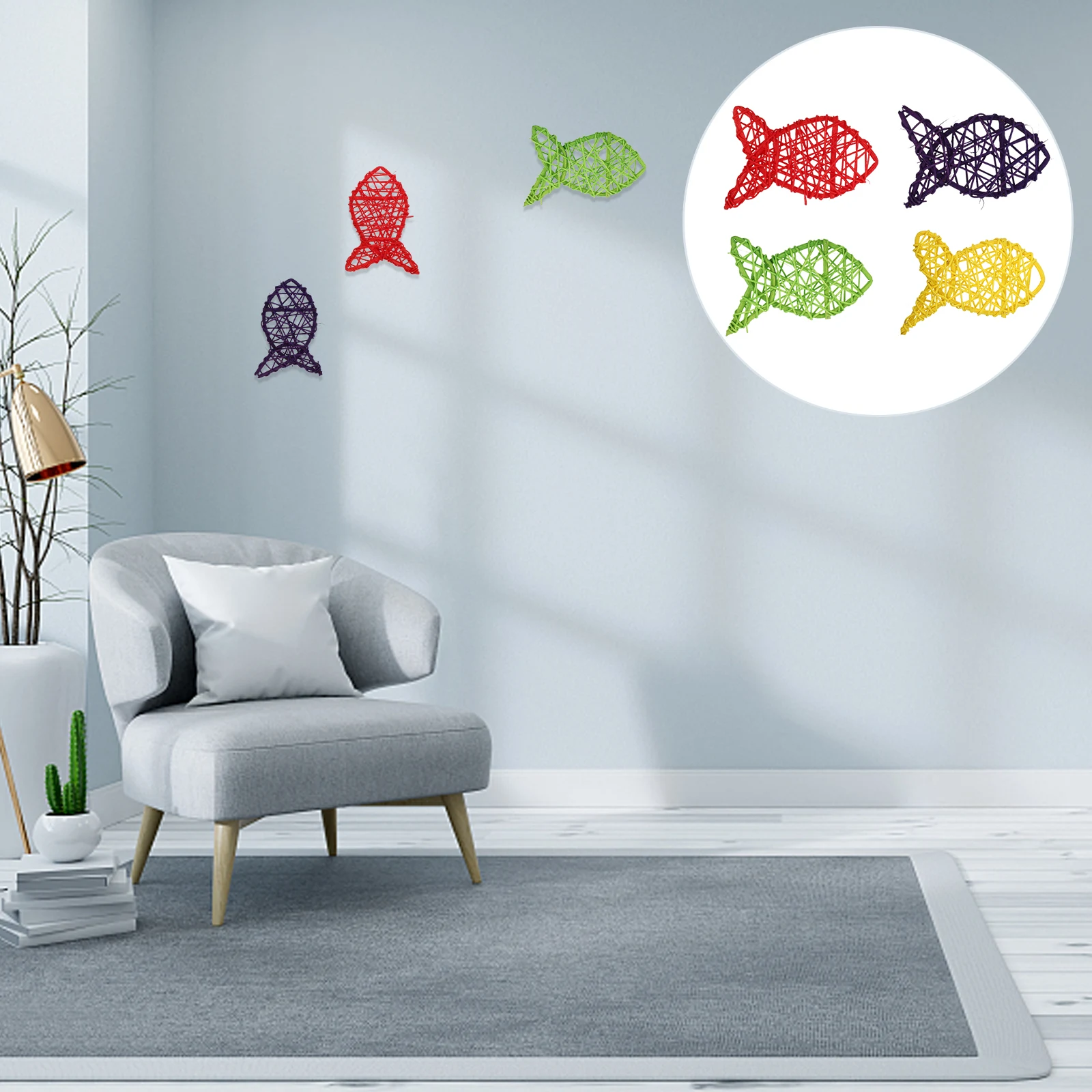 

20pcs Creative Ornaments Hanging Adornments Desktop Bamboo Decor Colorful Indoor Rattan Accessories Wall Hanging Fish