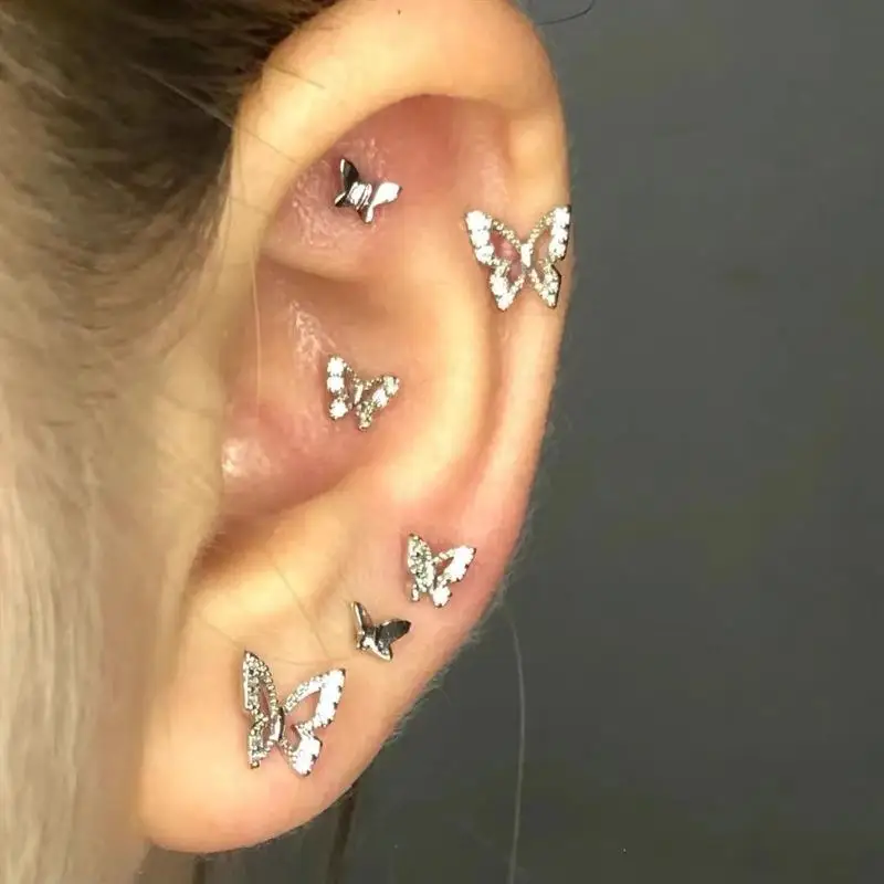 1PC/1Set Cute Puppy Paw Zircon Butterfly Ear Bone Nail Studs New Fashion Luxury-Style Ear Jewelry For Women Y2K Earrings Gift