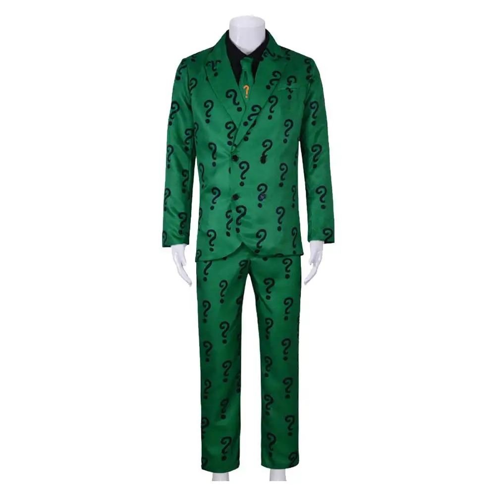 TV Riddler Cosplay Costume Fantasy Uniform Shirt Coat Pants Tie Mask Adult Men Outfits Halloween Carnival Party Disguise Suit