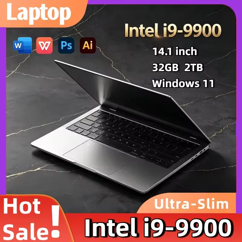 Intel Core i9 9900 14.1 Inch Ultra Slim Laptop 32GB DDR4 2TB NVMe SSD Windows 11 8 Core 16 Thread Gamer Office Notebook 4K