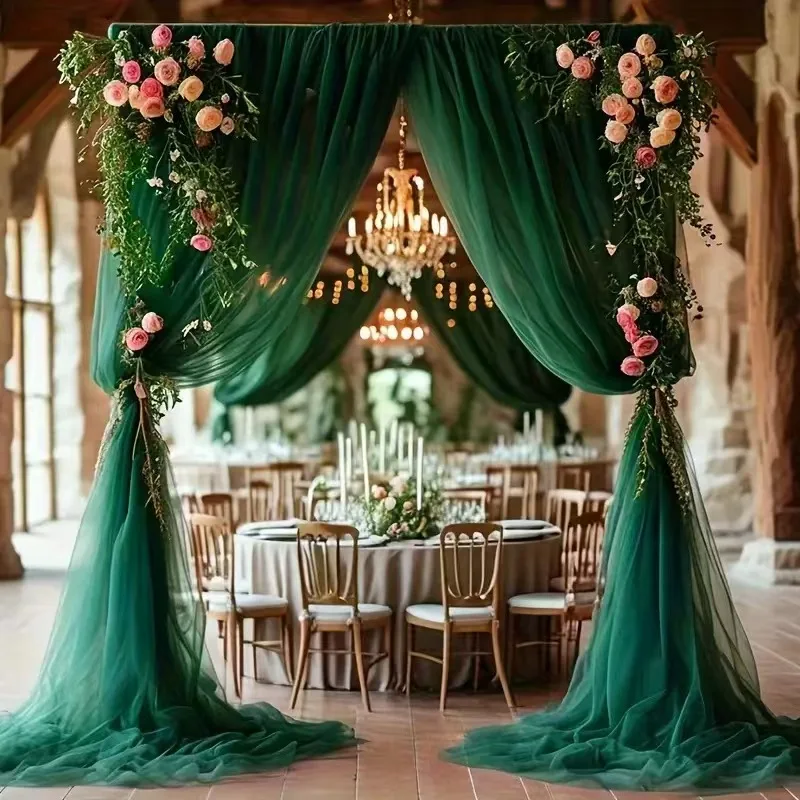 Majestic Forest Green Sheer Tulle Ceiling Drapes, Lush Flowy Gauze for Woodland Wedding, Tent Reception & Stage Backdrop Decor