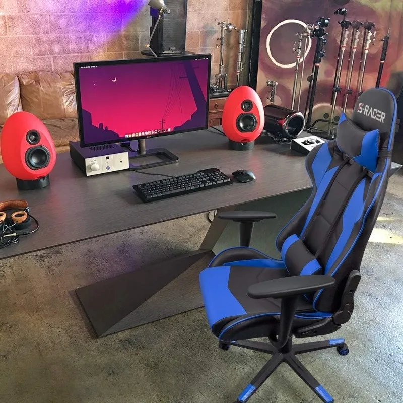 Home Gaming Executive Cadeira Ergonômica Giratória, Ajustável com Encosto de Cabeça e Apoio Lombar, Azul