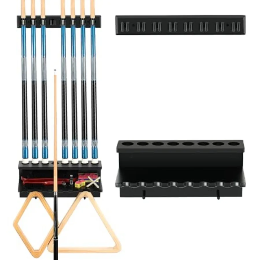

Pool Cue Rack Stick Holder Billiards Pool Cue Rack Hardwood Pool Cue Set Holder for 8 Cues Sticks Storage Pool Table Accessorie