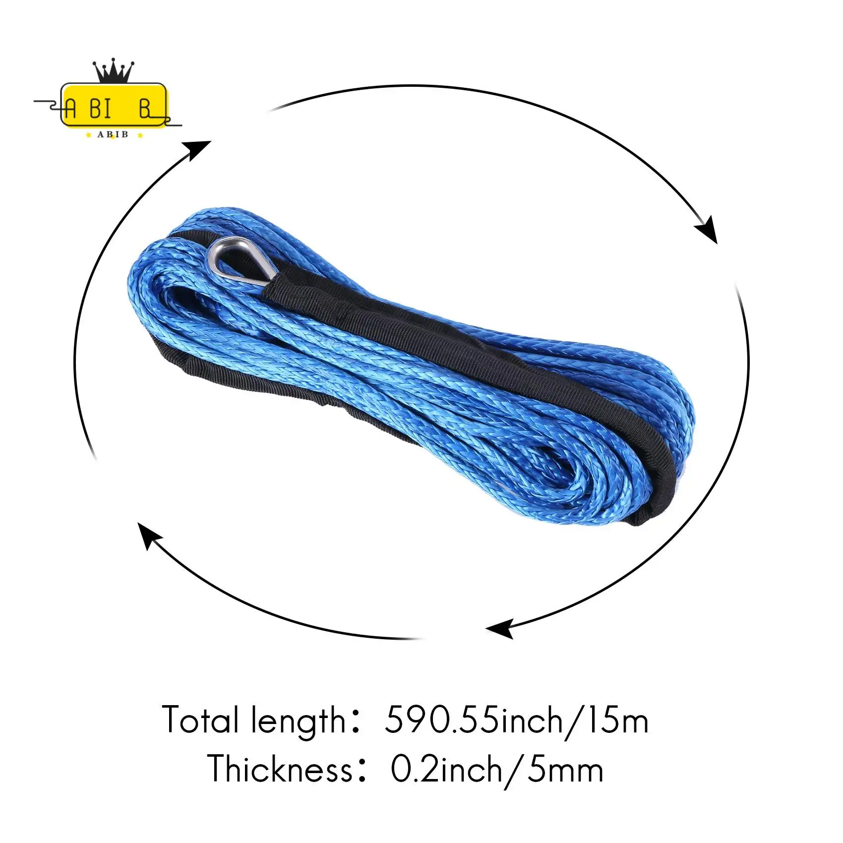 ABIB -3/16 Inch X 50 Inch 7700 Lbs Synthetic Winch Line Cable Rope With Protection Sleeve For ATV UTV
