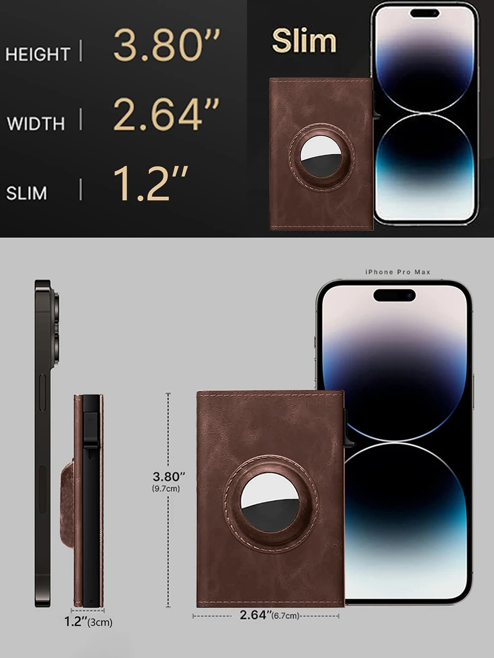 Men Card Holder Wallet for AirTag with Positioning Slot Metal Purse Triple Fold RFID Blocking Credit Card Clip Money Storage Bag