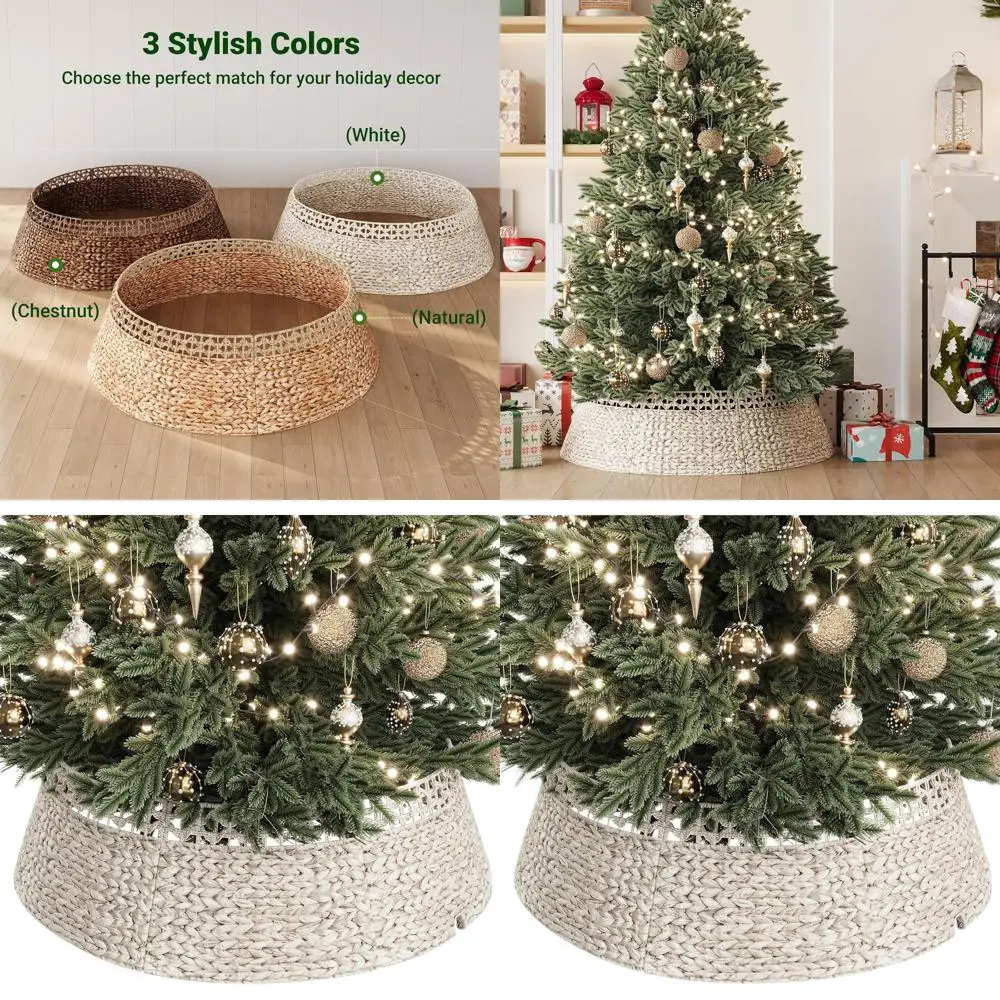 

42 Seagrass & Water Hyacinth Christmas Tree Skirt, Woven Rattan Base Cover for Artificial Trees, Farmhouse Style Tree Ring for H