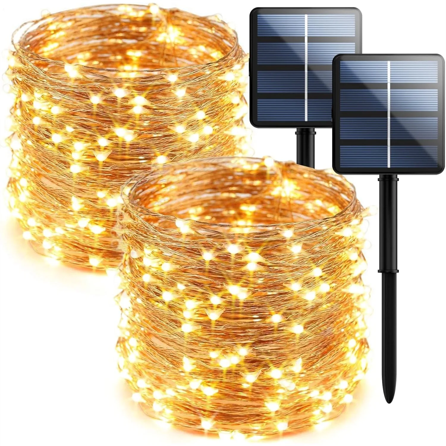 

2-Pack 200 LED Solar Fairy Lights Outdoor, Upgraded Oversize Lamp Beads, 8 Modes Solar String Lights for Garden Patio Decorations