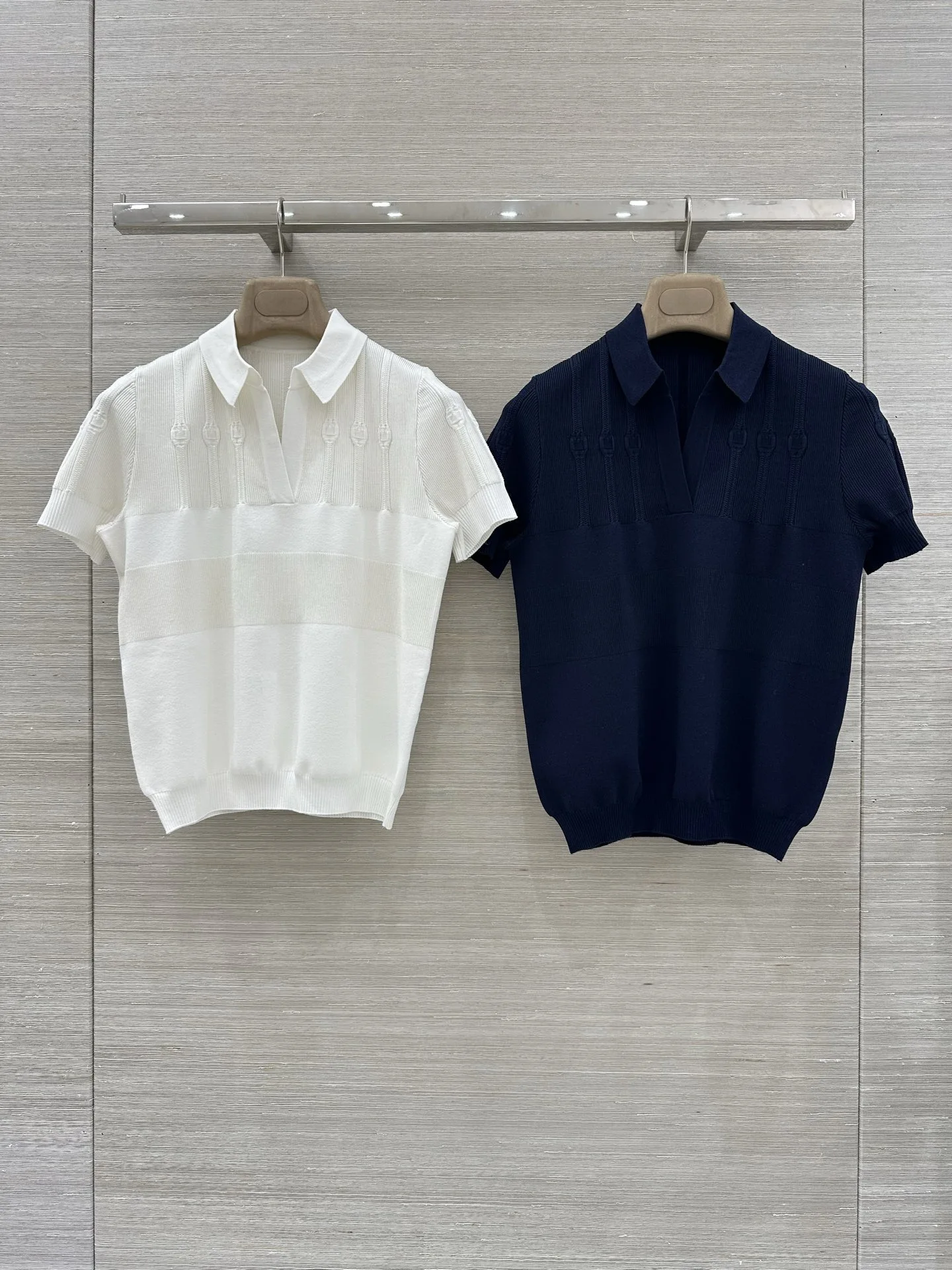 Ele Silk Cotton Knitted ort Sve T-irt Faionable Versatile Early Spring Turn-down Collar Hidden Pattern Embroider...