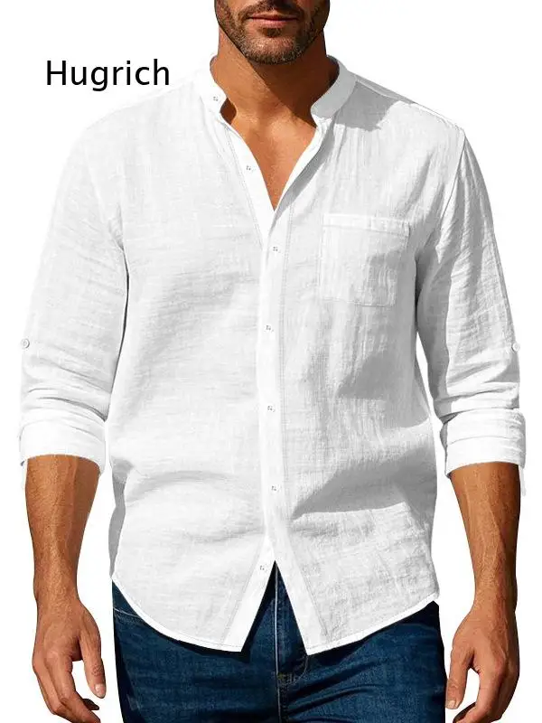 Men Summer Linen Blend Henley Shirt Breathable Quick Dry Fabric Long And Short Sleeve Option Loose Fit Casual Daily Beach Wear