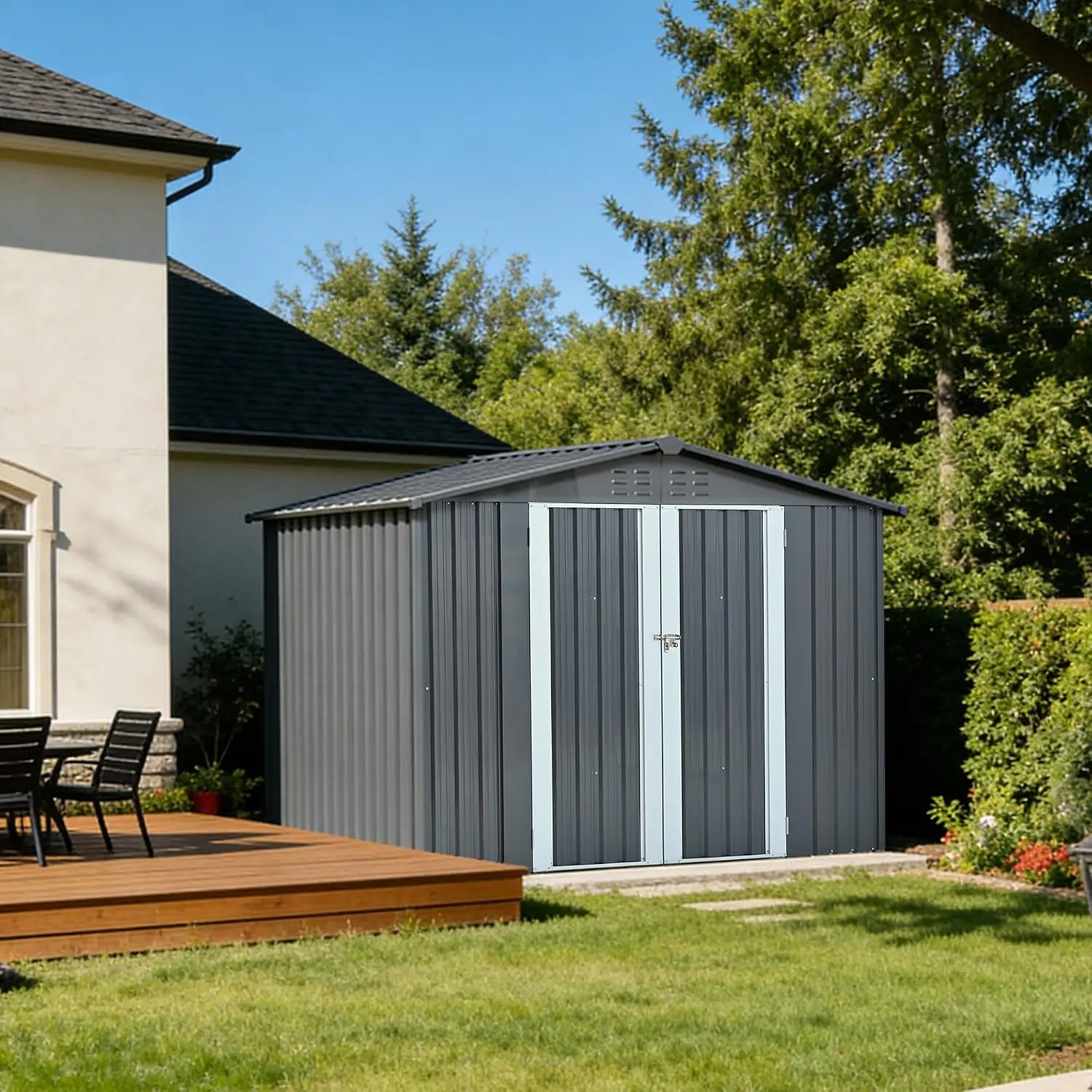 87.8'' Metal Storage Shed with Double Doors, Outdoor Garden Shed with Heavy-Duty Galvanized Steel for Tools & Lawn, Custom