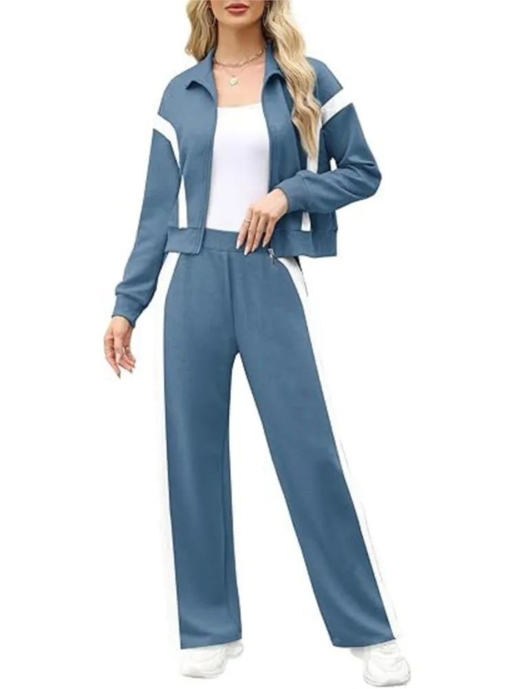 Terno esportivo casual feminino moda listrado emenda manga comprida moletom calças compridas conjunto de duas peças outono inverno senhoras outfit