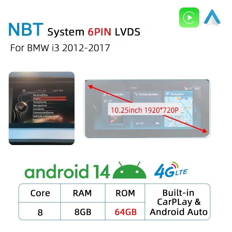 Android 14 Draadloze Carplay Touchscreen Voor BMW i3 I01 NBT EVO Systeem 2013-2020 Auto Multimedia Speler GPS Auto Radio DSP Navi