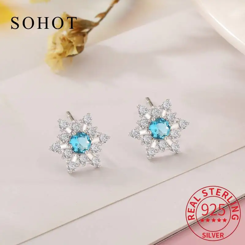 

Настоящее серебро 925, индивидуальные серьги-гвоздики со снежинками и цирконием для женщин, легкие роскошные ювелирные изделия, изысканные аксессуары