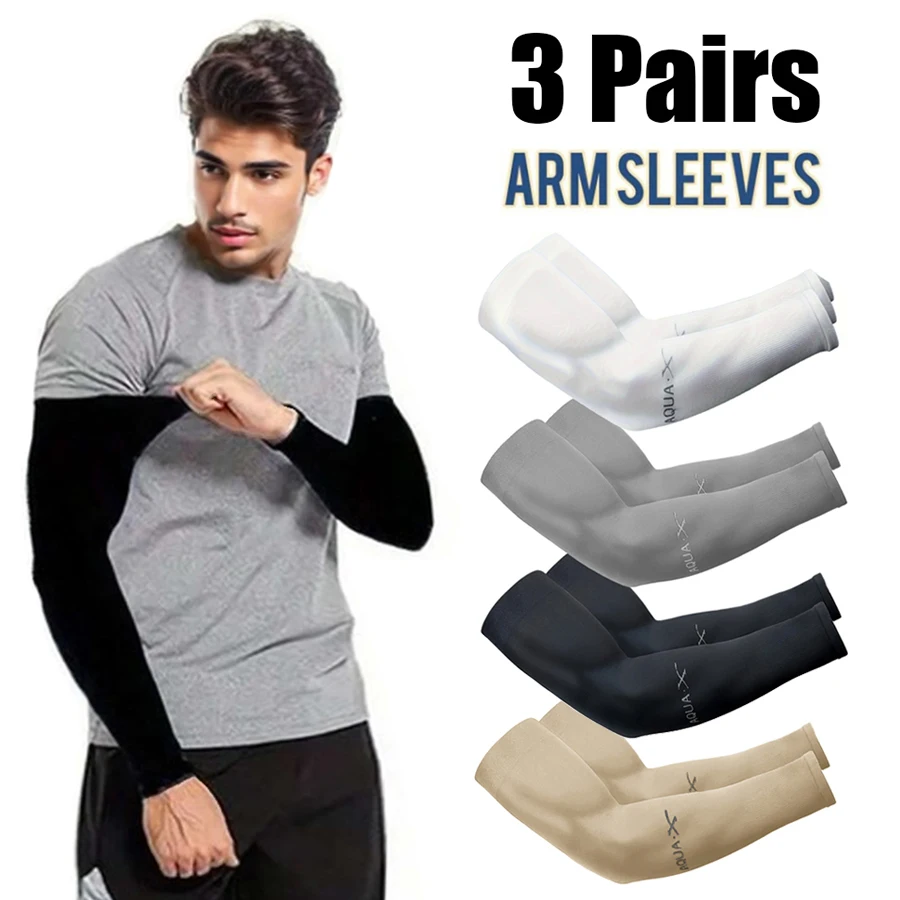 

3Pairs Summer Sun Protection Ice Sleeve Men Women Fashion Breathable Elastic Ice Silk Arm Gloves for Outdoor Cycling, Driving