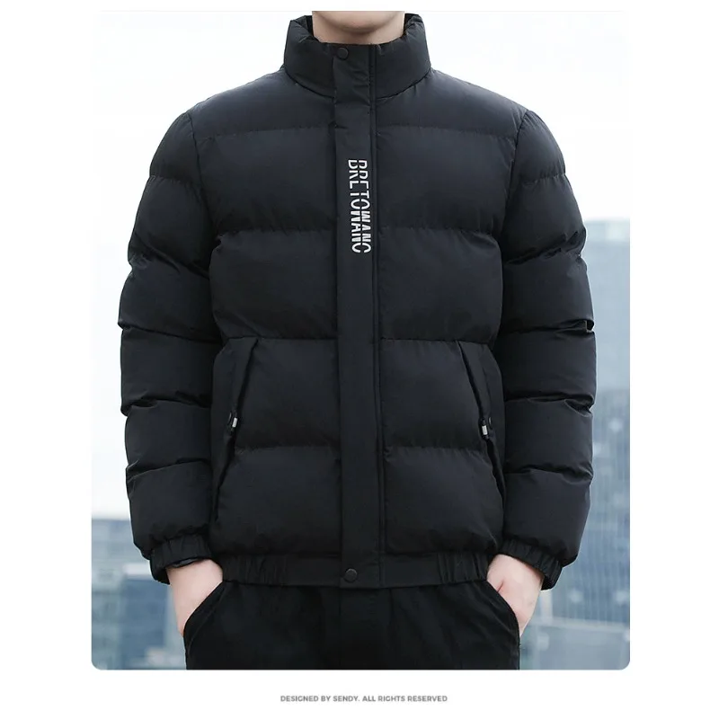 Comfortable Stand-up Collar Jacket Mens Cotton-padded Jacket Men's Thickened Warm Down Jacket Fashionable and Trendy Casual Coat