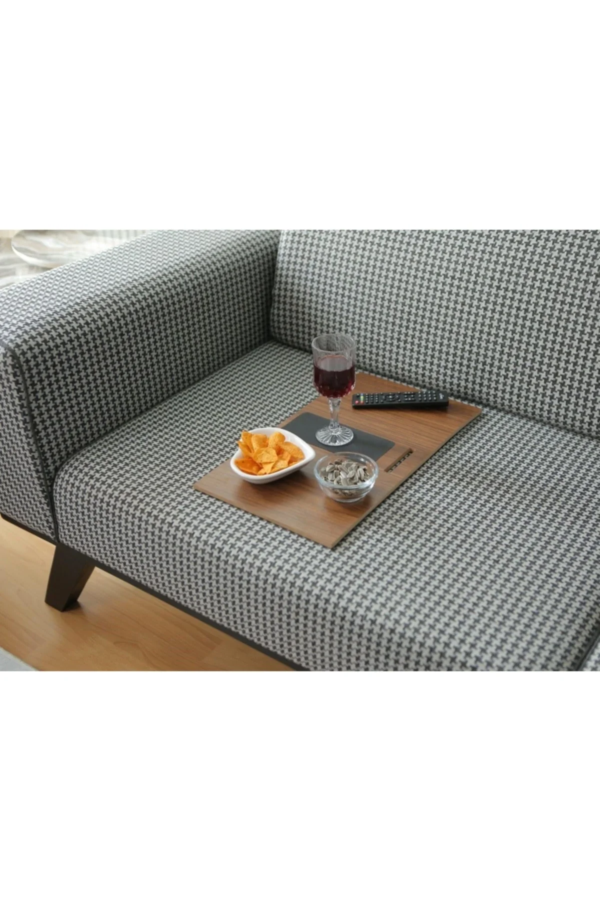 Sofa Tray Side Table Leather Base Phone Holder Anti-Slip Practical Couch Armrest Stand Non-Slip Folding Comfort Design