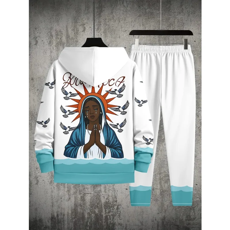 3D مطبوعة الرجال الكتف نمط مقنعين البلوز بلوزات وسراويل مزيج قطعتين مجموعة، الربيع والخريف مجموعة رياضية غير رسمية