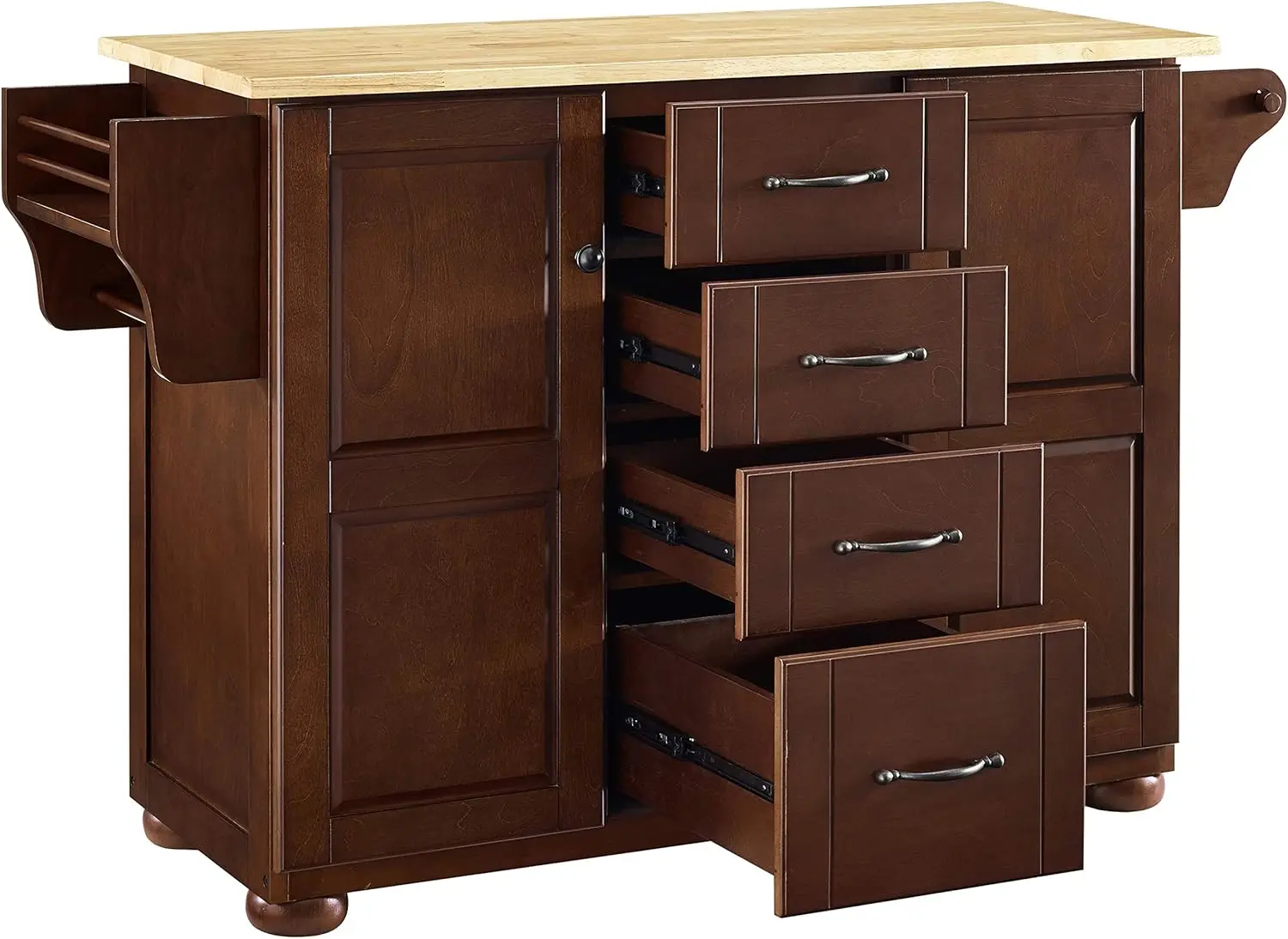 Crosley Furniture Eleanor Full Size Kitchen Cart with Natural Wood Top, Mahogany