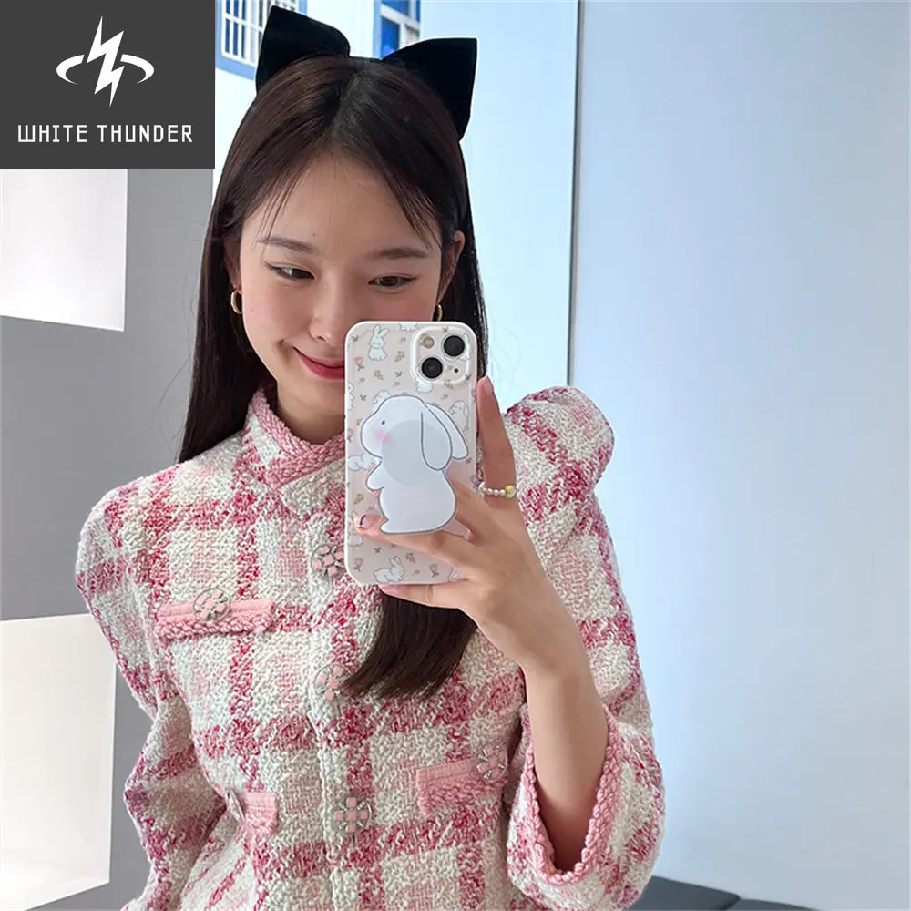 Japan Korea Cute Flowe Blush Rabbit Bracket Soft Phone Case For IPhone 12 11 13 14 Pro Max 11 12 13 14 Shockproof Back Cover