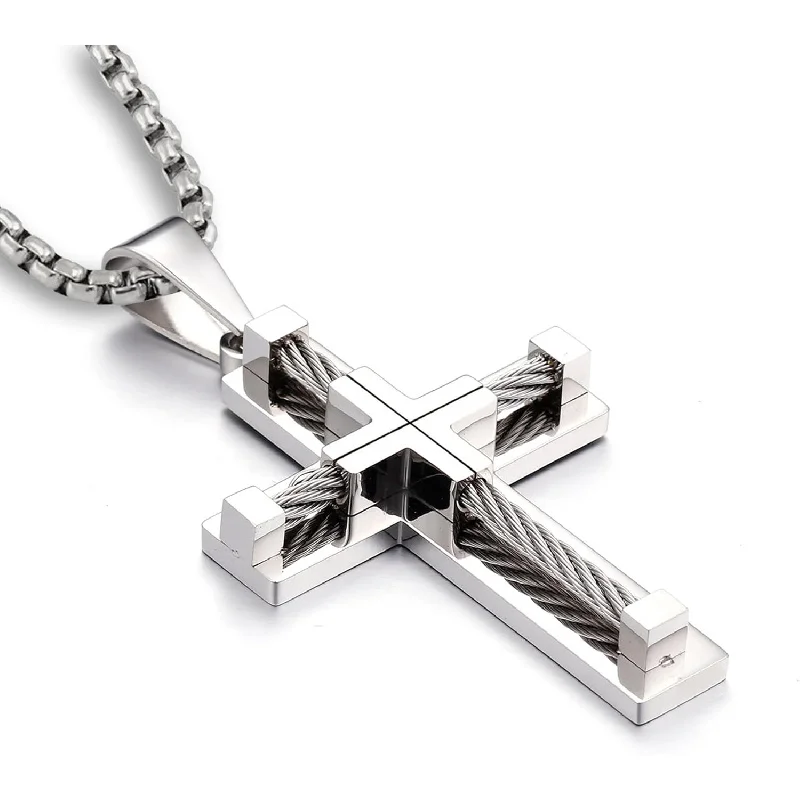 

316L Stainless Steel Cross Necklace - Unisex Rolo Chain 20-28'' High Polished Religious Jewelry