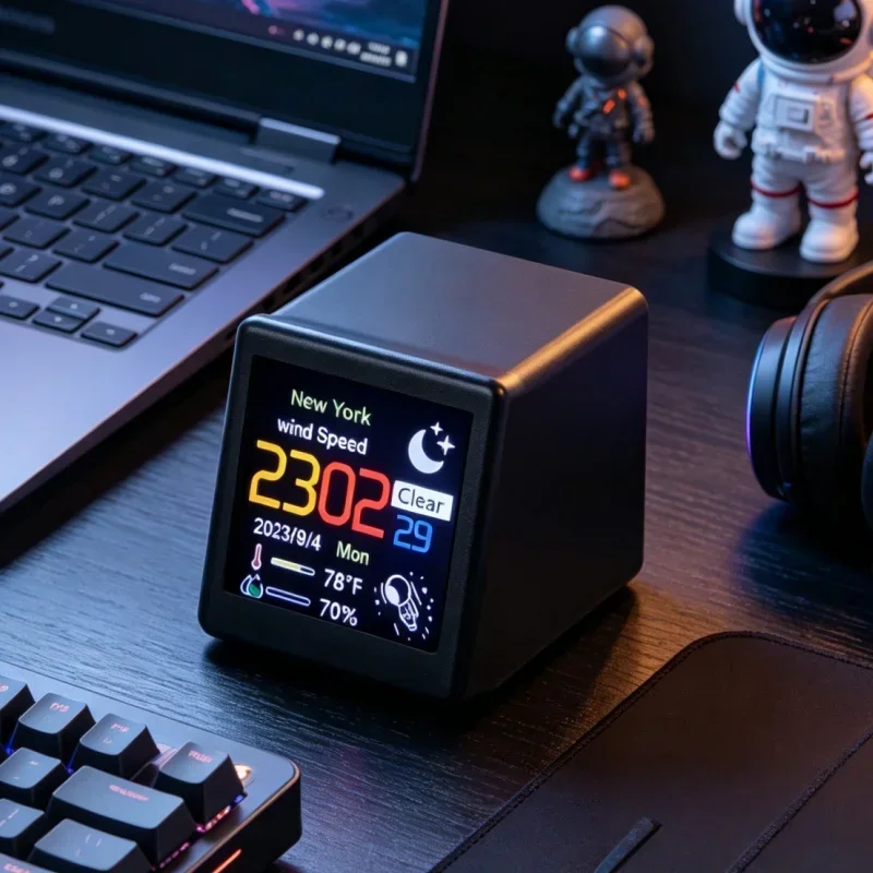 WiFi Weather Station Clock Smart Digital Desktop Clock with Weather Forecast Temperature Humidity Mini Home Office Creative Gift