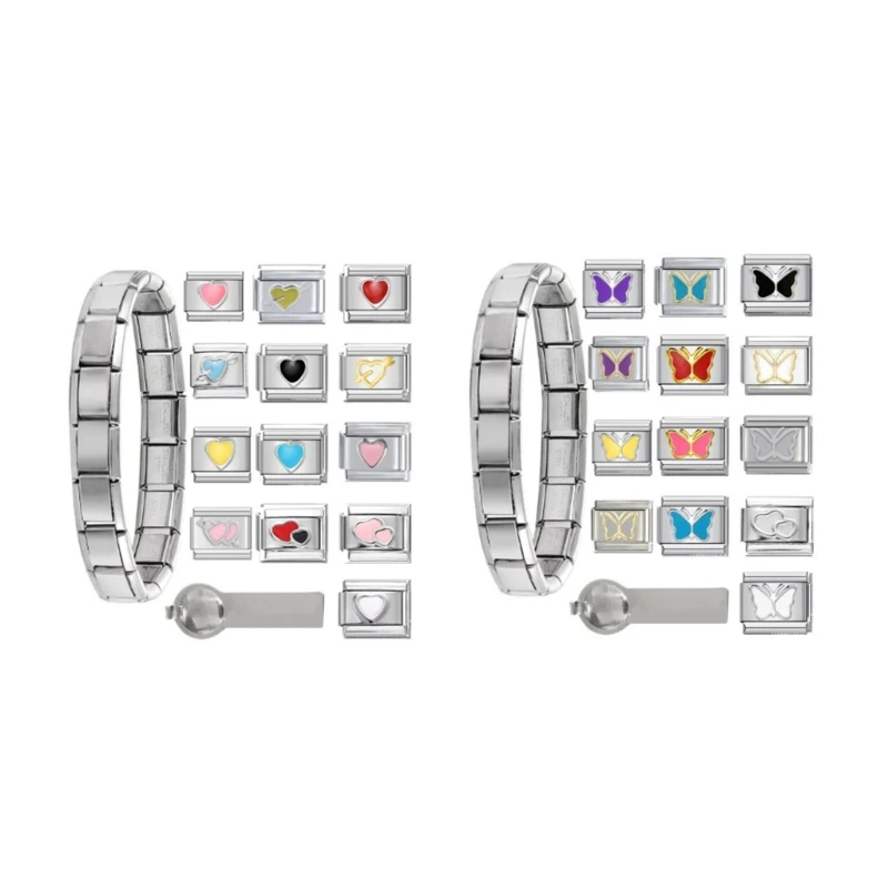 1 Set Bracelet Charm Attachment Stainless Steel Texture Italian Charm Bracelet 55KA