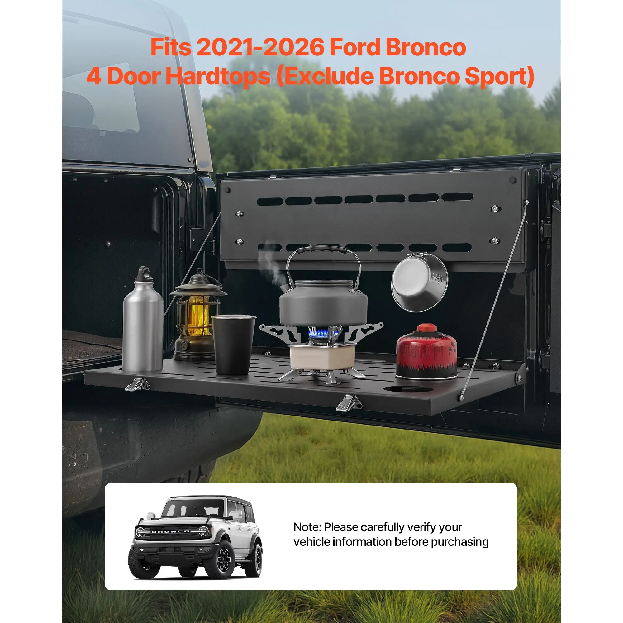 Tailgate Table, for 2021-2025 Ford Bronco, 88 lbs Load Capacity, Carbon Steel Foldable Molle Panel Drop Down, Rear Door Cargo