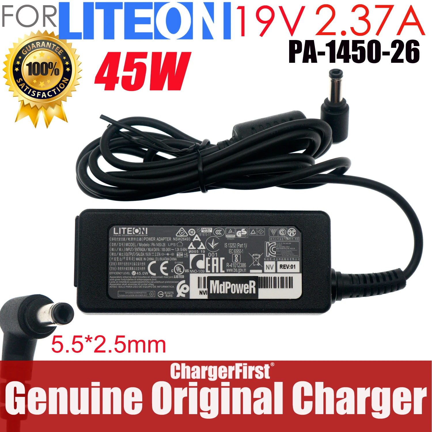 Genuine LITEON PA-1450-26 45W 19V 2.37A AC Adapter for NVIDIA Jetson Xavier NX Developer Kit 5.5x2.5mm
