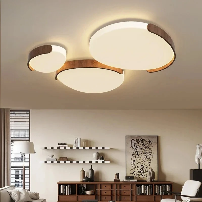 Post-modern Walnut LED Ceiling Lights High-end Personality Round Ceiling Lamps Living Dining Room
