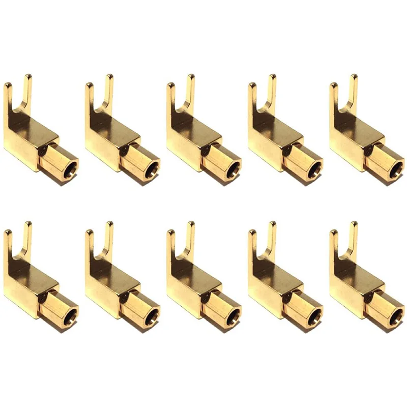 Right Angle Spade Fork & Binding Post - 4Mm Banana Plug Socket - Spade Fork Connector For Speaker & Power & Amp(10 Pack)