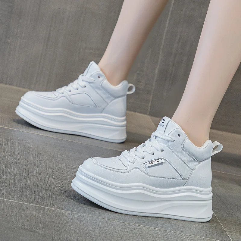 

7 см из натуральной кожи, вулканизированные осенние туфли на вулканизированной платформе на плоской подошве, женские массивные кроссовки, удобные весенние лоферы высокого бренда