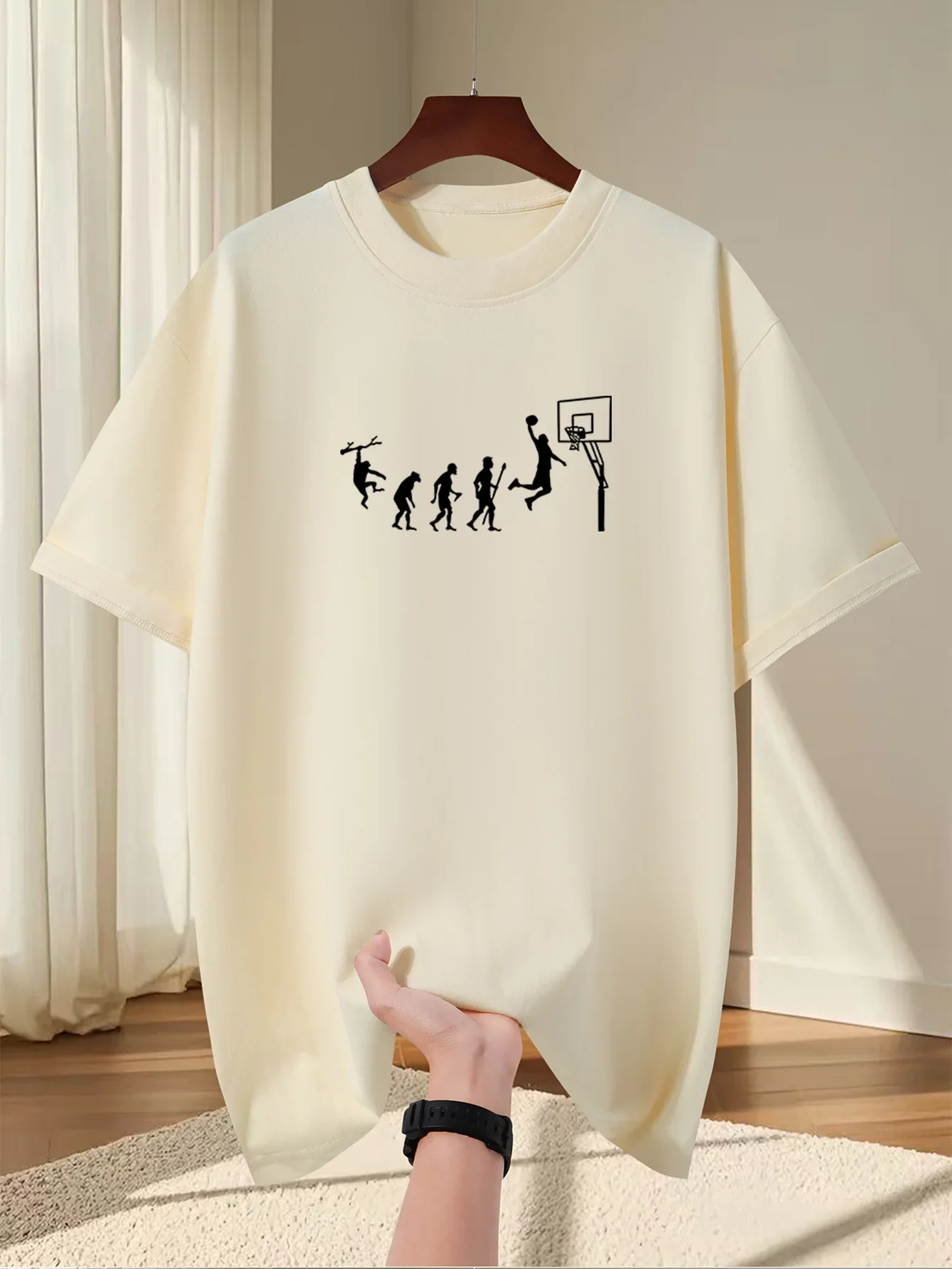 Basketball Evolution Print Men's 100% Cotton T-shirt Casual O-neck Short Sleeve Tops Sports Streetwear Tees