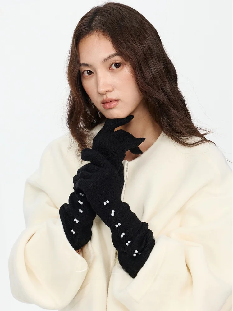 luxury-bla-long-pure-wool-knitted-gloves-for-women-autumn-winter-warm-faionable-french-sle-commuting-op-ential