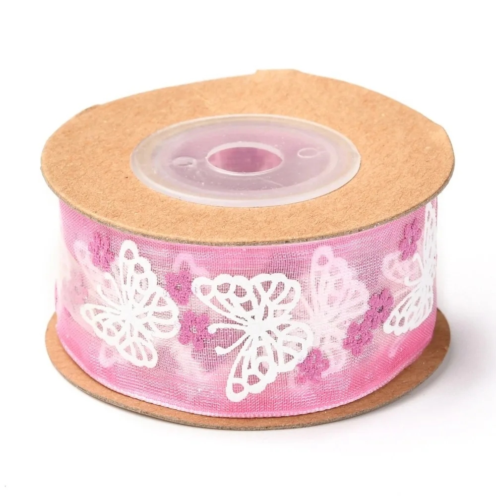 

Organza Ribbons Butterfly with Flower Pattern for Gift Wrapping Valentine's Day Wedding Birthday Party Decorating Pearl Pink