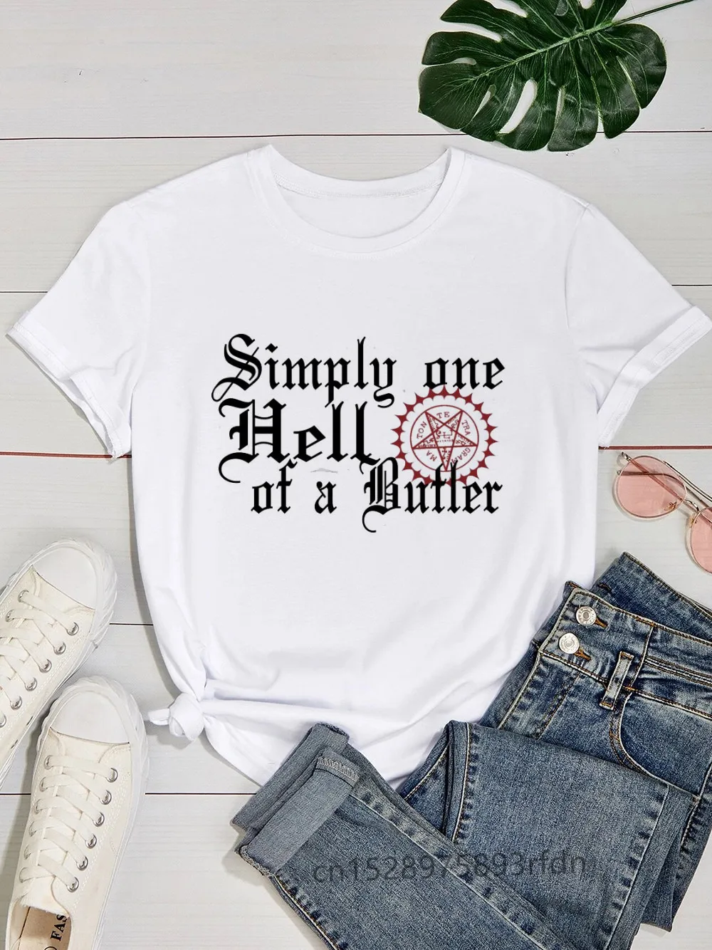 Black Butler Women Funny Print Ladies T-shirt Girl Y2K Basis O-collar White Shirt Short