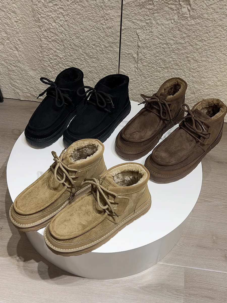 

Northern Winter Snow Boots Thermal Fleece Lined Outdoor Casual Lightweight Anti-slip Mid-calf Cotton Shoes for Youth