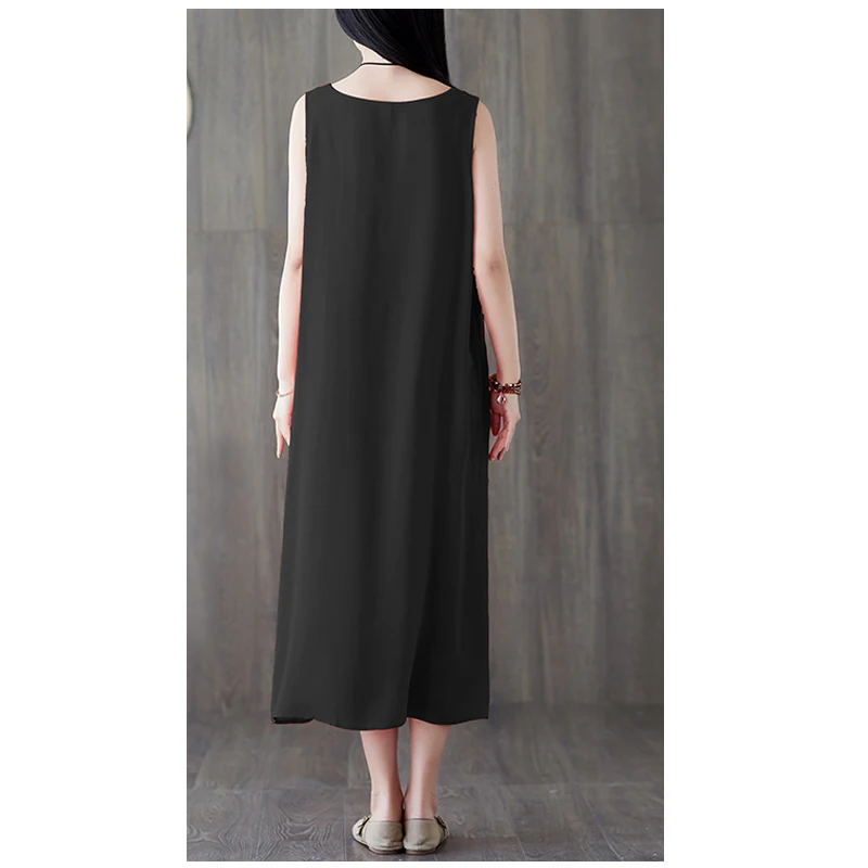 Katoenzijde damesjurk - Zomer mouwloze halflange vrijetijdsjurk voor thuisgebruik, nachtkleding, koel en ademend, comfortabel